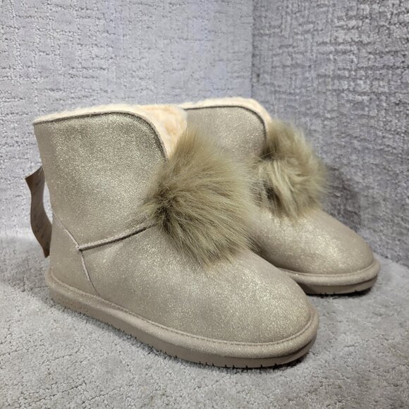 BearPaw Libby Pom-Pom Women's Size US 9 Golden Suede Sheepskin Winter Boots - Picture 5 of 11